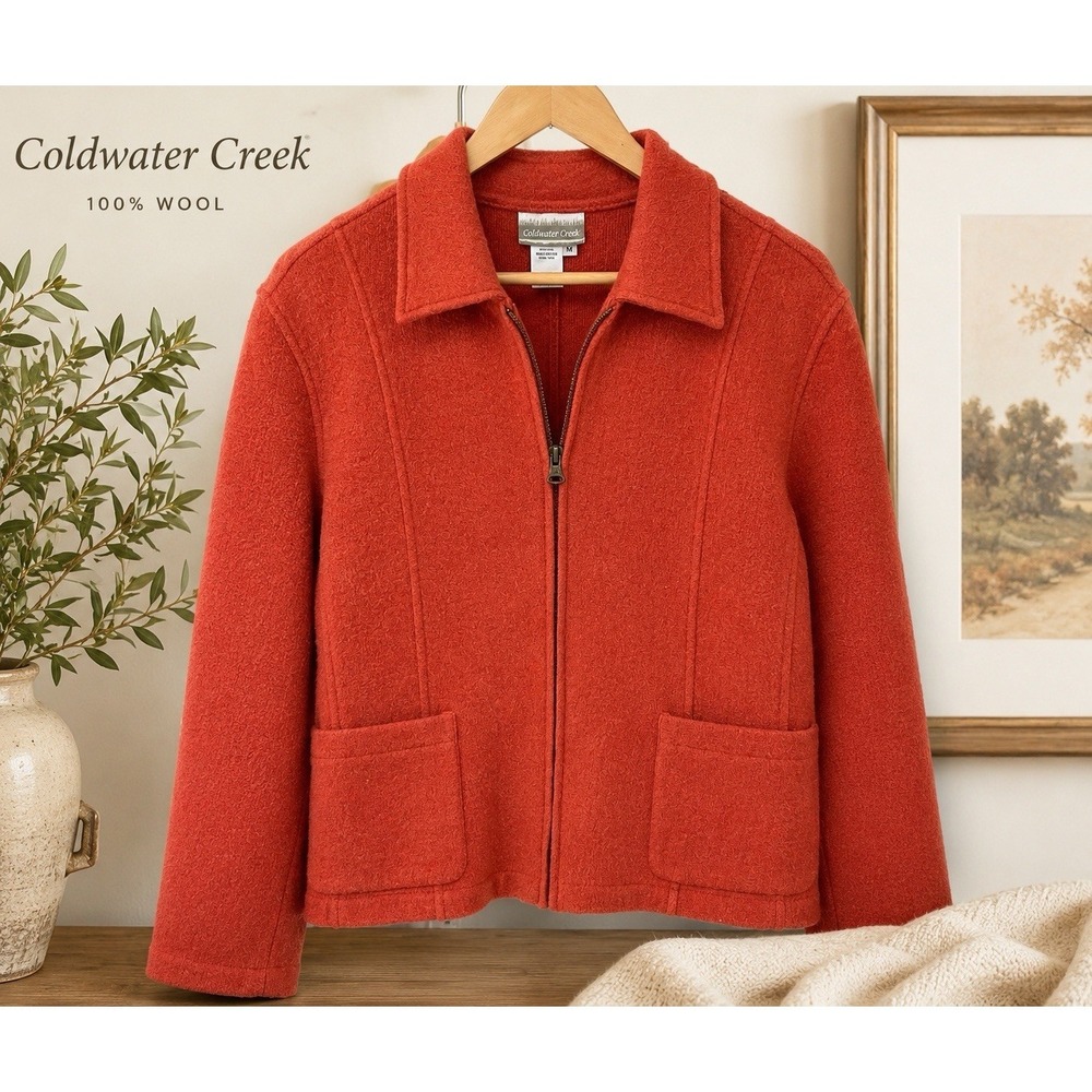 Coldwater Creek 100% Wool Zip Front‎ Jacket Blazer Coral Orange Women's Medium